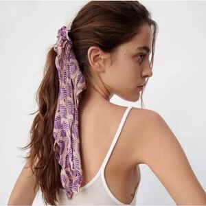 ZARA Printed Scarf Scrunchie Purple Leaf Print
